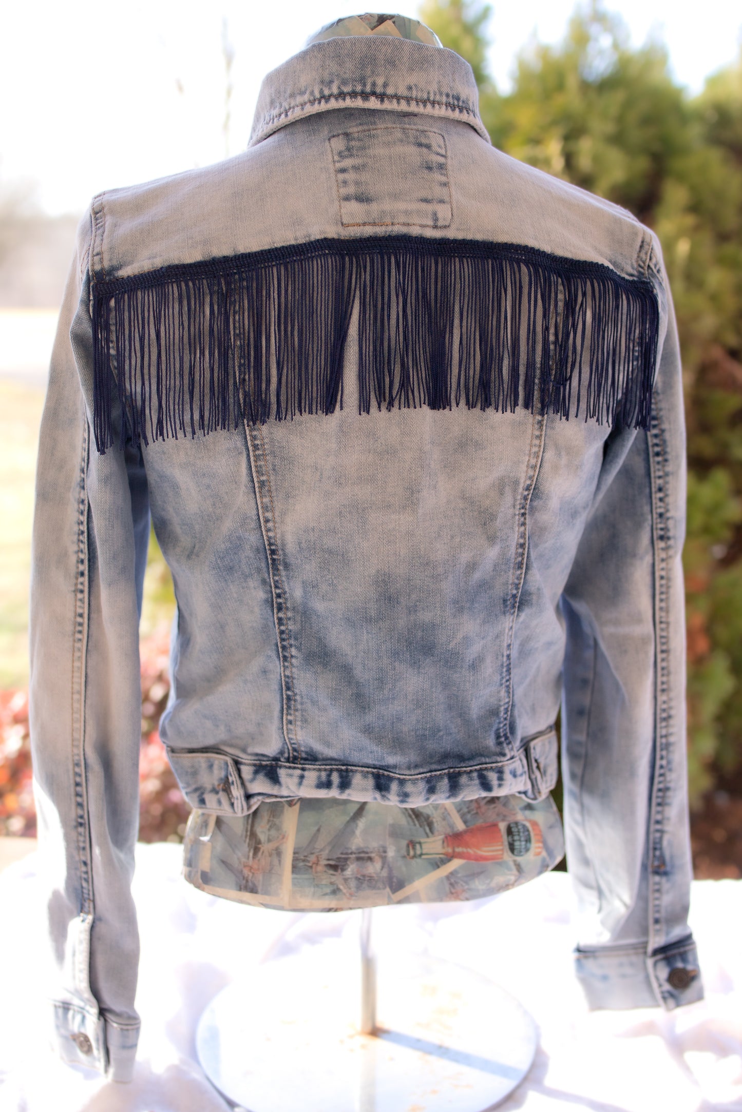 Radiant in Navy Denim Fringe Jacket