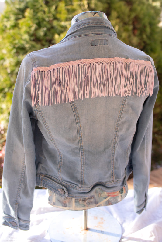 Sassy in Pink Denim Fringe Jacket