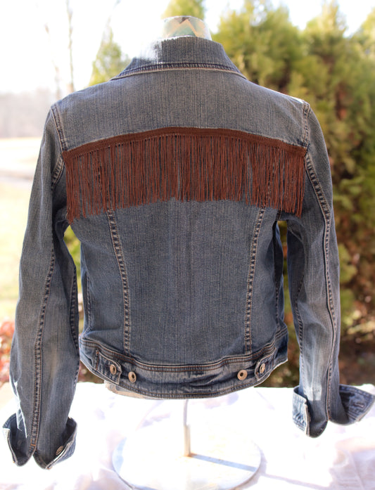 Sparkle in Brown Denim Fringe Jacket