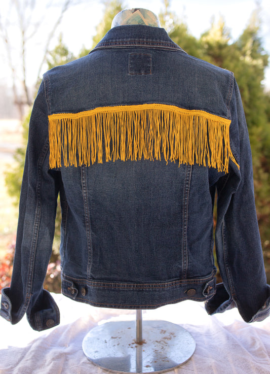 Sassy in Gold Denim Fringe Jacket